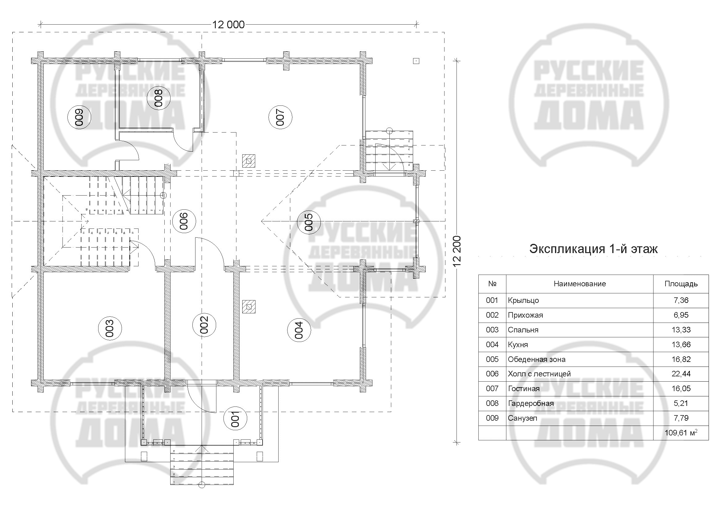 План 1 этажа дома из профилированного бруса Д-203