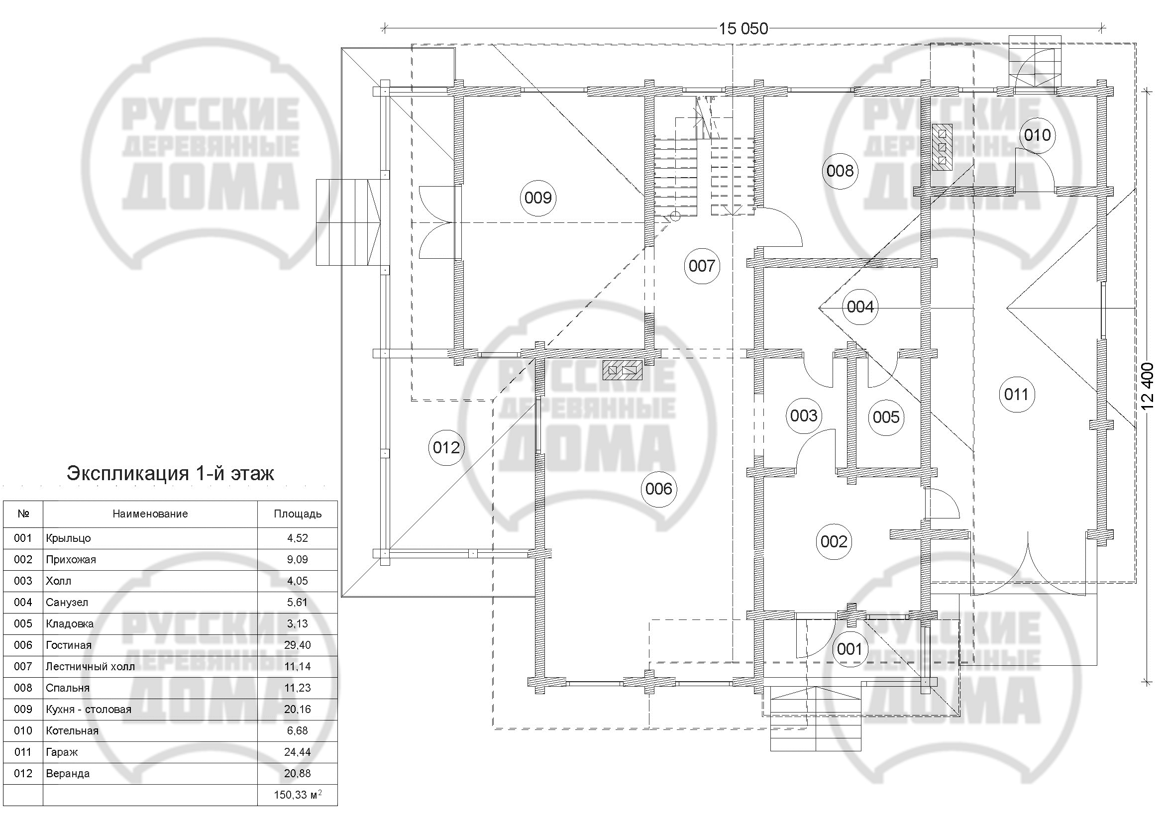 План 1 этажа дома из профилированного бруса Д-229