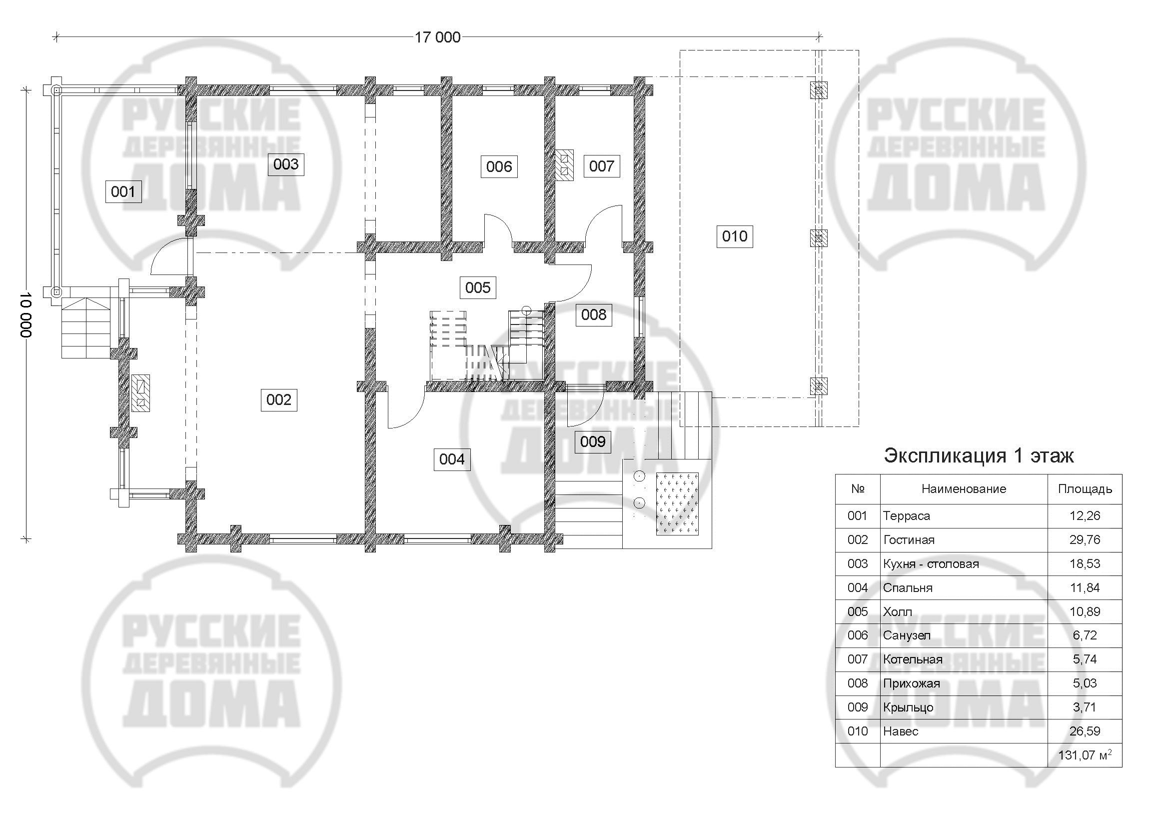 План 1 этажа дома из оцилиндрованного бревна Д-172