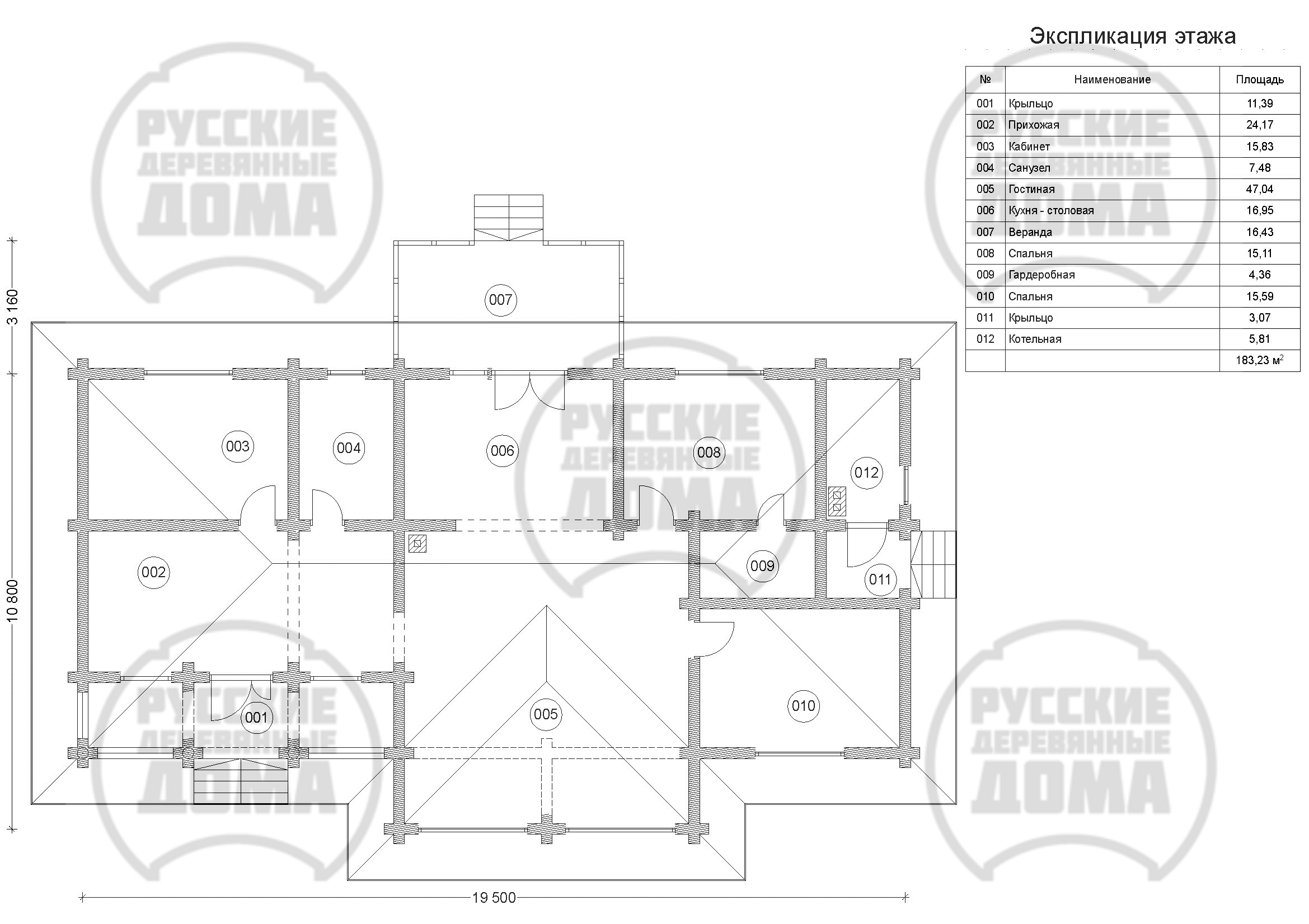 План этажа дома из оцилиндрованного бревна Д-194