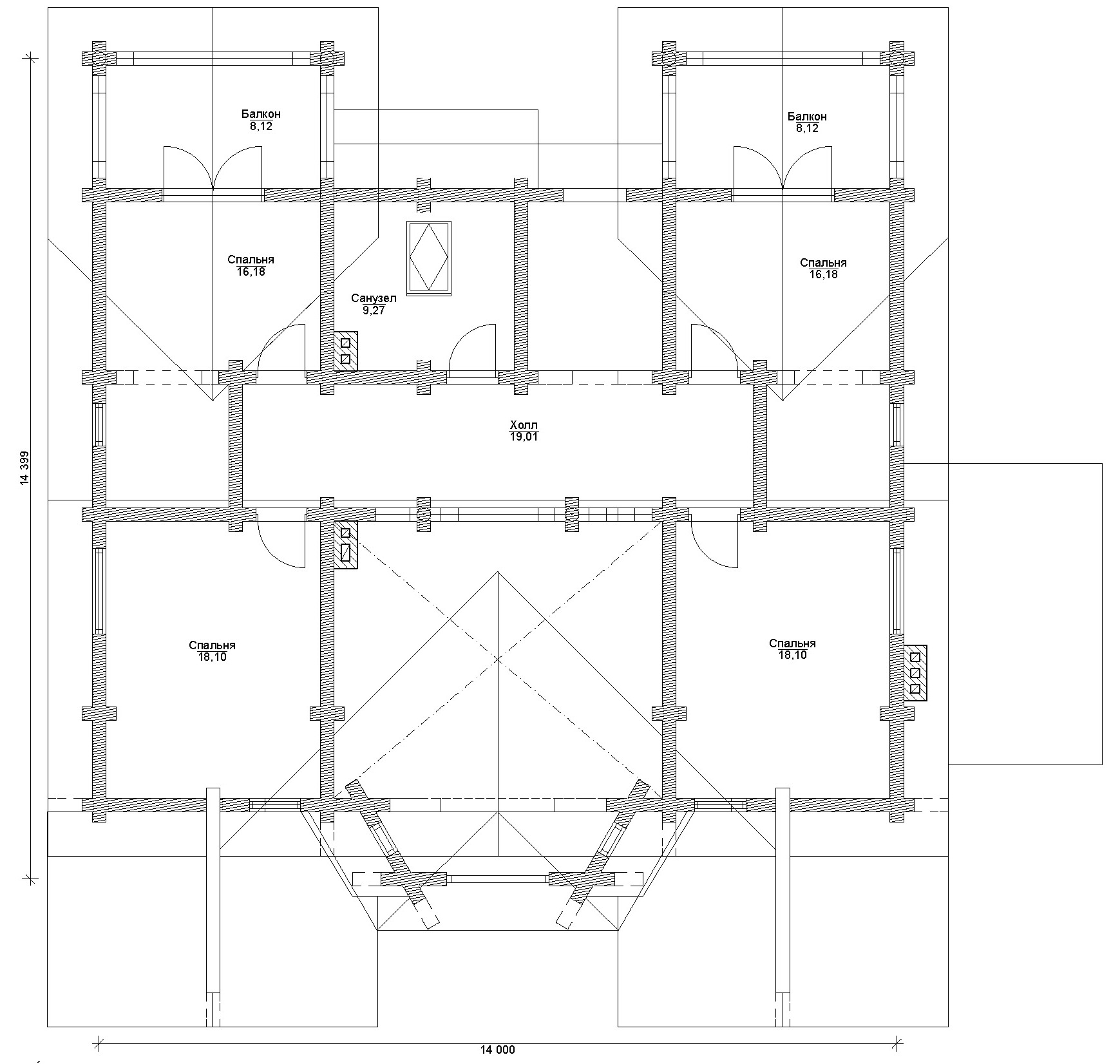 План 2 этажа дома из оцилиндрованного бревна Д-393