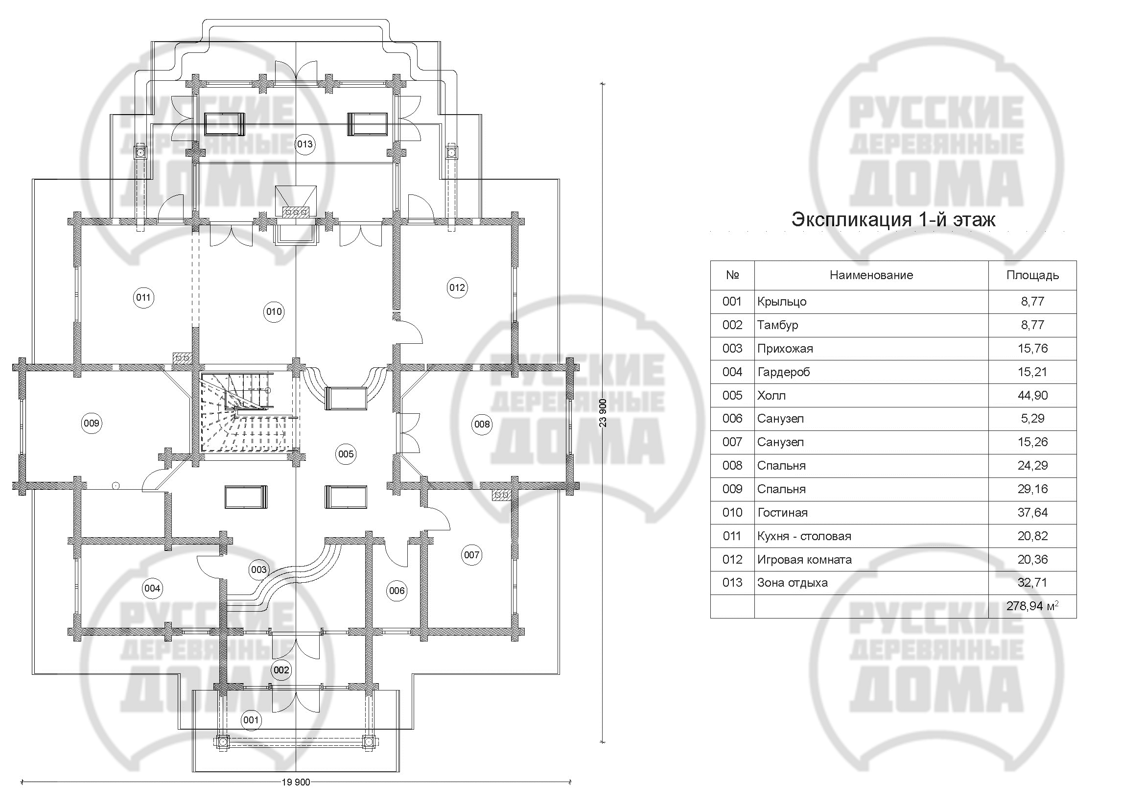 План 1 этажа дома из оцилиндрованного бревна Д-487