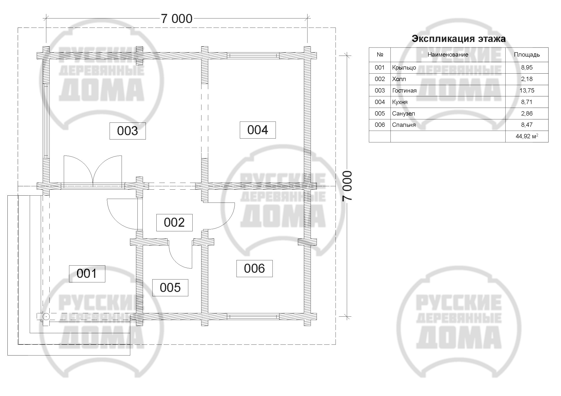 План этажа садового дома оцилиндрованного бревна СД-43